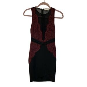 ASTR Label Dress Size Small Black Burgundy Mesh Embroidered Bodycon Sz XS